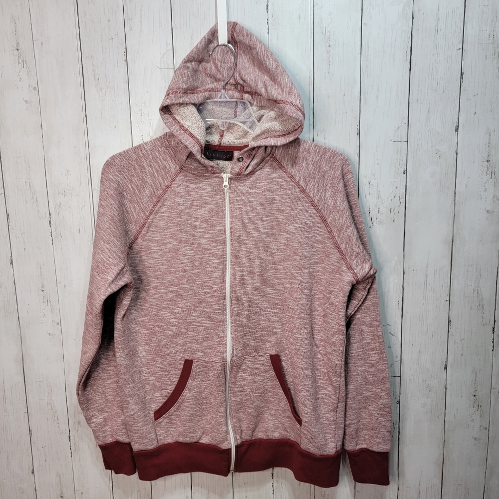 Fission Men's Heathered Maroon Full Zip Terry Knit Hoodie Jacket Size Large.